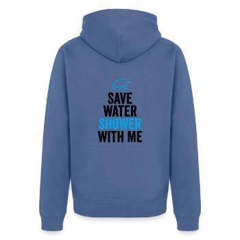 save water shower with me - Unisex Premium Organic Zip Hoodie - stone blue - Back - Nico (187cm)