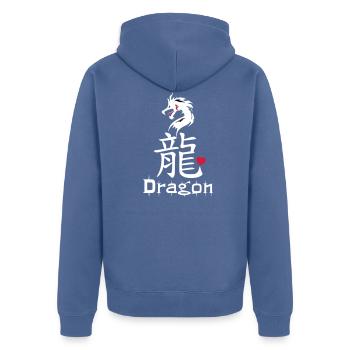 ❤️👄🐉Dragon en caractère chinois-Dragon d'amour- 龍 - Veste à capuche bio Premium Unisexe - bleu pigeon - Dos - Nico (187cm)
