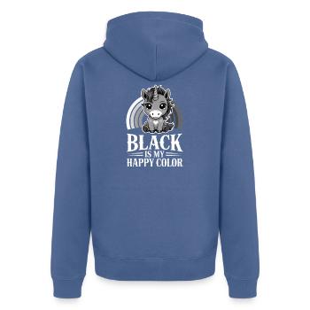 Einhorn-Regenbogen: Schwarz ist meine fröhliche Farbe - Unisex Premium Bio Zip Hoodie - Taubenblau - Hinten - Nico (187cm)
