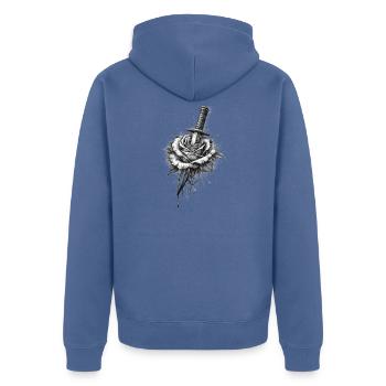 Rose mit Dolch Gotische Grafik - Unisex Premium Bio Zip Hoodie - Taubenblau - Hinten - Nico (187cm)