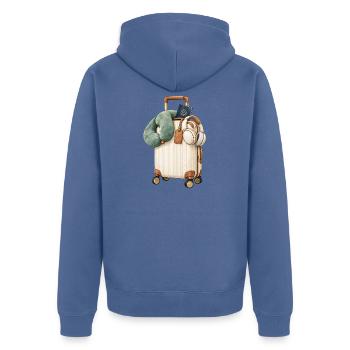 Reise-Toolkit im Vintage-Koffer - Unisex Premium Bio Zip Hoodie - Taubenblau - Hinten - Nico (187cm)
