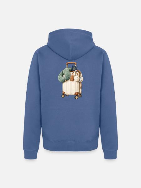 Reise-Toolkit im Vintage-Koffer - Unisex Premium Bio Zip Hoodie - Taubenblau