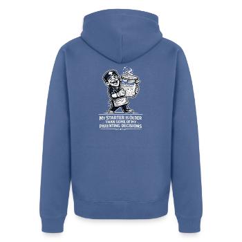 Mein Starter Älter Als Manche Elternentscheidung - Unisex Premium Bio Zip Hoodie - Taubenblau - Hinten - Nico (187cm)