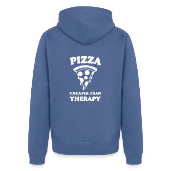 Pizza Cheaper than Therapy - Unisex Premium Organic Zip Hoodie - stone blue - Back - Nico (187cm)