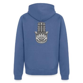 Fatmas Hand - Unisex Premium Bio Zip Hoodie - Taubenblau - Hinten - Nico (187cm)
