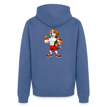 Strong Beagle Dog Bodybuilder Fitness Muscles - Unisex Premium Organic Zip Hoodie - stone blue - Back - Nico (187cm)