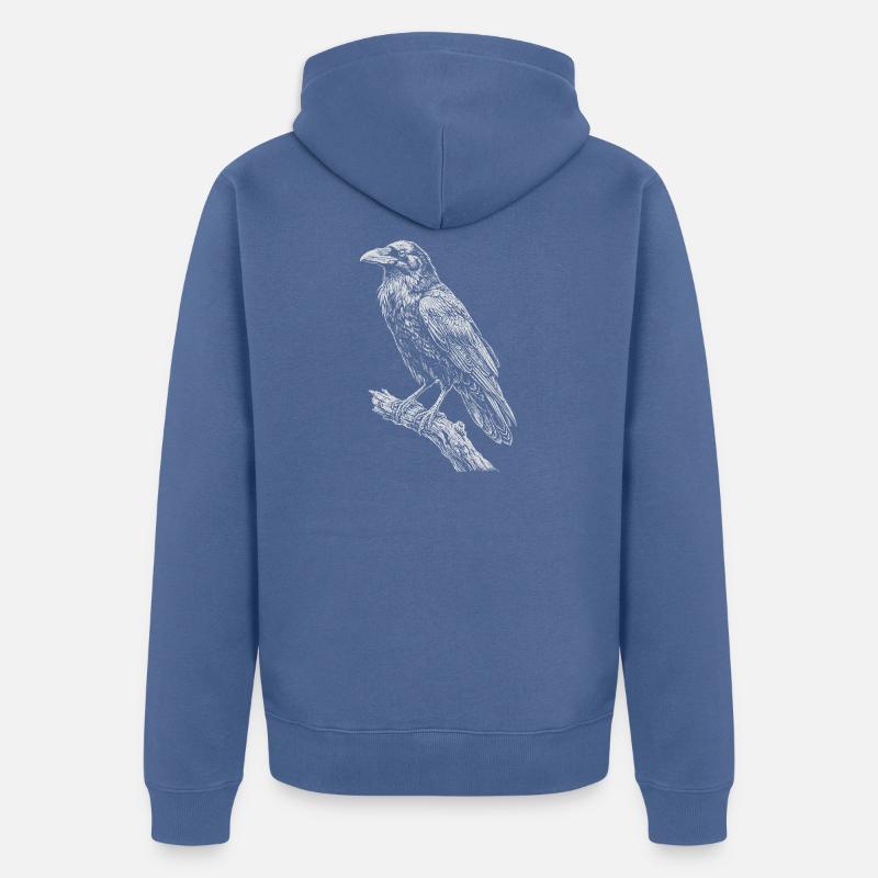 Raven assise sur la branche - Veste à capuche bio Premium Unisexe - bleu pigeon