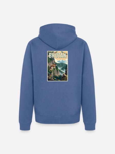 Erleben Sie die Berglandschaften Bhutans - Unisex Premium Bio Zip Hoodie - Taubenblau