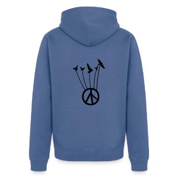 Symbole de paix avec le vol des oiseaux - Veste à capuche bio Premium Unisexe - bleu pigeon - Dos - Nico (187cm)