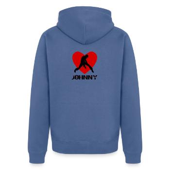 Johnny - Unisex Premium Bio Zip Hoodie - Taubenblau - Hinten - Nico (187cm)
