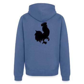 Hahnlogo - Unisex Premium Bio Zip Hoodie - Taubenblau - Hinten - Nico (187cm)
