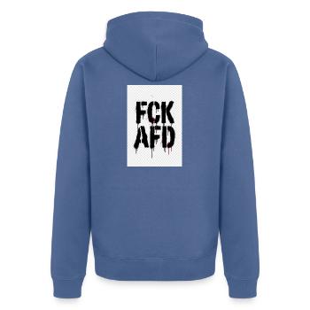 FCK AFD – Stencil Statement against the Right - Unisex Premium Organic Zip Hoodie - stone blue - Back - Nico (187cm)