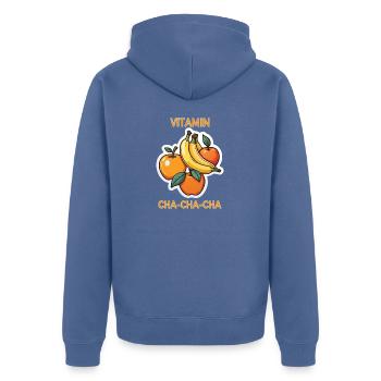 Vitamin Cha-Cha-Cha Obst-Shirt - Unisex Premium Bio Zip Hoodie - Taubenblau - Hinten - Nico (187cm)