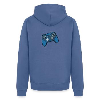 Blue Gaming Controller Pattern - Unisex Premium Organic Zip Hoodie - stone blue - Back - Nico (187cm)