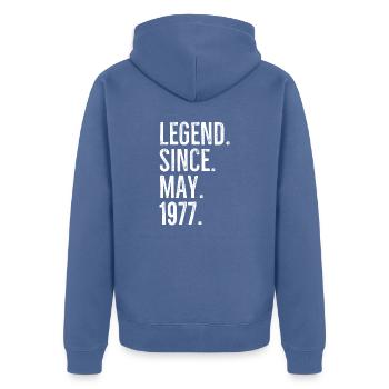 Légende depuis mai 1977 - Veste à capuche bio Premium Unisexe - bleu pigeon - Dos - Nico (187cm)