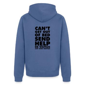 Ich komme nicht aus dem Bett und sende Hilfe - Unisex Premium Bio Zip Hoodie - Taubenblau - Hinten - Nico (187cm)