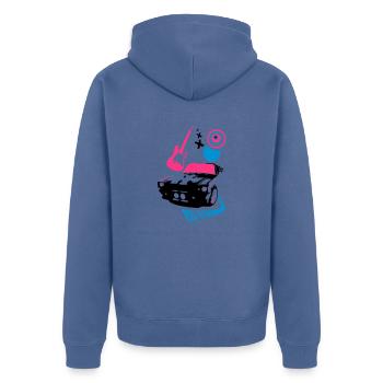 voiture dj pop rock guitare - Veste à capuche bio Premium Unisexe - bleu pigeon - Dos - Nico (187cm)