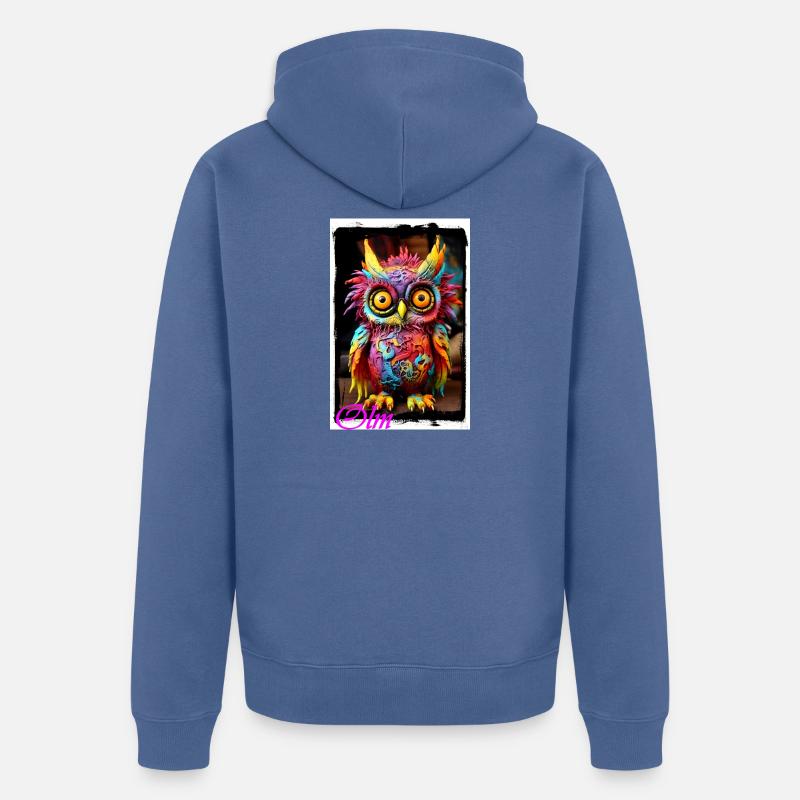 Bunte Fantasiewelt Eulenfigur Puppe Textil Märchen - Unisex Premium Bio Zip Hoodie - Taubenblau