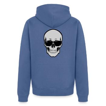 Skull with Sunglasses Graphic - Unisex Premium Organic Zip Hoodie - stone blue - Back - Nico (187cm)