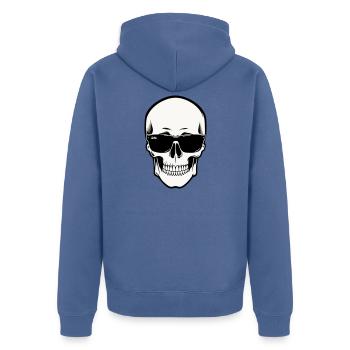 Squelette avec lunettes de soleil en monochrome - Veste à capuche bio Premium Unisexe - bleu pigeon - Dos - Nico (187cm)