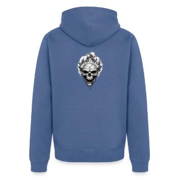 Burning Skull Gothic Horror-Grafik - Unisex Premium Bio Zip Hoodie - Taubenblau - Hinten - Nico (187cm)