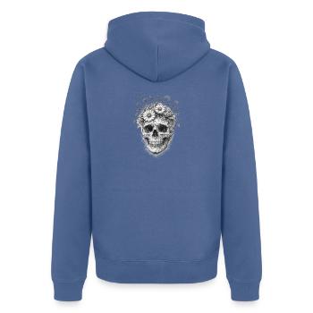 Floral Skull Gothic Grafik - Unisex Premium Bio Zip Hoodie - Taubenblau - Hinten - Nico (187cm)