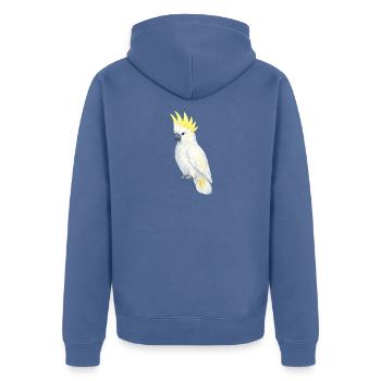 White Cockatoo Yellow Comb - Unisex Premium Organic Zip Hoodie - stone blue - Back - Nico (187cm)