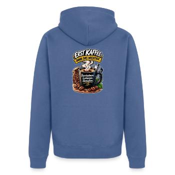 Erst Kaffee, Dann Wichtiges - Unisex Premium Bio Zip Hoodie - Taubenblau - Hinten - Nico (187cm)