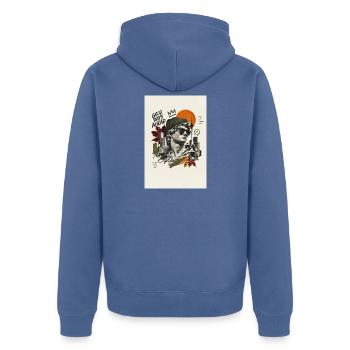 Antike Statue trifft hippe Stadtcollage - Unisex Premium Bio Zip Hoodie - Taubenblau - Hinten - Nico (187cm)