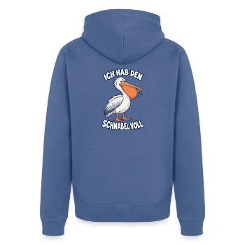 Ich hab den Schnabel voll – Pelikan - Unisex Premium Bio Zip Hoodie - Taubenblau - Hinten - Nico (187cm)