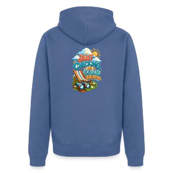 Wolkenbeobachtungshumor – Nur den Wolkensitz überprüfen - Unisex Premium Bio Zip Hoodie - Taubenblau - Hinten - Nico (187cm)
