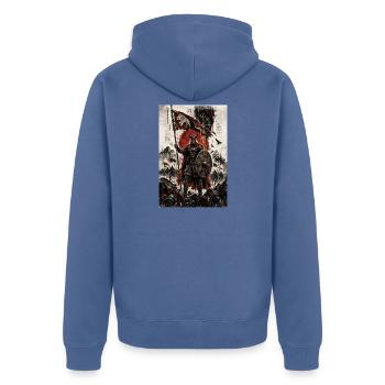 Wikingerkriegsherr mit Rotem Banner - Unisex Premium Bio Zip Hoodie - Taubenblau - Hinten - Nico (187cm)