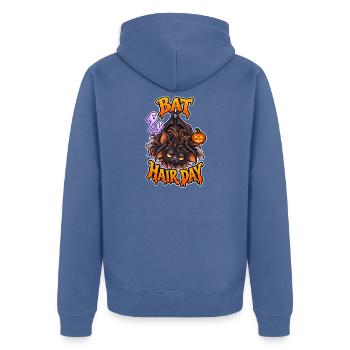 Fledermaushaartag, lustige Halloween-Fledermaus, schlechter Haartag - Unisex Premium Bio Zip Hoodie - Taubenblau - Hinten - Nico (187cm)