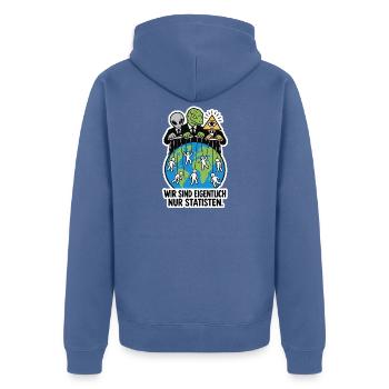 Oben lachen sie sich kaputt - Unisex Premium Bio Zip Hoodie - Taubenblau - Hinten - Nico (187cm)