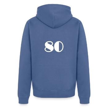 80. 80 YEARS. 80TH ANNIVERSARY. BIRTHDAY 80 YEARS. - Unisex Premium Organic Zip Hoodie - stone blue - Back - Nico (187cm)
