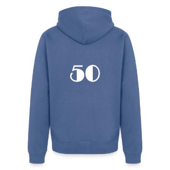 50 ANS. 50e ANNIVERSAIRE. ANNIVERSAIRE 50 ANS. 50 - Veste à capuche bio Premium Unisexe - bleu pigeon - Dos - Nico (187cm)