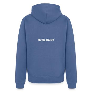 MAÎTRE. MERCI. MERCI MAÎTRE. MAITRE. CADEAU MAÎTRE - Veste à capuche bio Premium Unisexe - bleu pigeon - Dos - Nico (187cm)