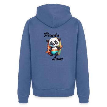 Panda / Tier / Zoo / Bambus / Wild / Kindlich - Unisex Premium Bio Zip Hoodie - Taubenblau - Hinten - Nico (187cm)