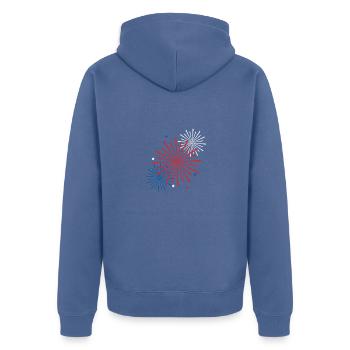 Fireworks - Unisex Premium Organic Zip Hoodie - stone blue - Back - Nico (187cm)