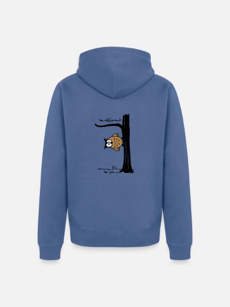 Eule auf Baum "be different, be you" - Unisex Premium Bio Zip Hoodie - Taubenblau