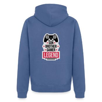 Fils Frère Gamer Légende - Veste à capuche bio Premium Unisexe - bleu pigeon - Dos - Nico (187cm)