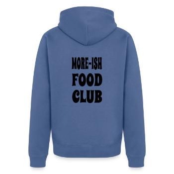 MoreishFoodClub1 - Unisex Premium Organic Zip Hoodie - stone blue - Back - Nico (187cm)