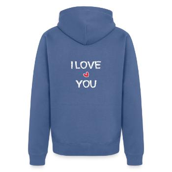 LOVE. SAINT VALENTIN. EVJF. JE T'AIME. I LOVE YOU. - Veste à capuche bio Premium Unisexe - bleu pigeon - Dos - Nico (187cm)