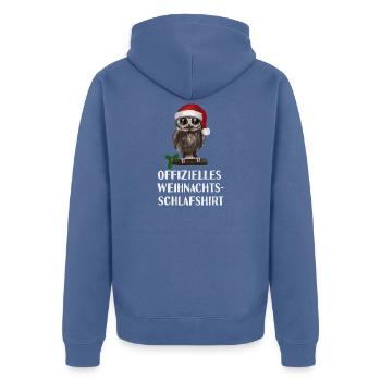Offizielles Weihnachts-Schlafshirt - Eule wach - Unisex Premium Bio Zip Hoodie - Taubenblau - Hinten - Nico (187cm)