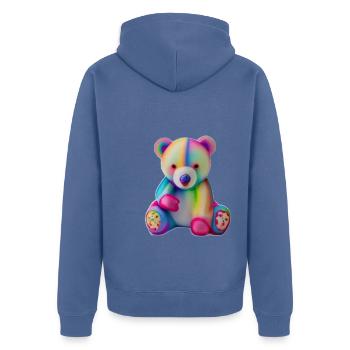 Multicolored teddy bear - Unisex Premium Organic Zip Hoodie - stone blue - Back - Nico (187cm)