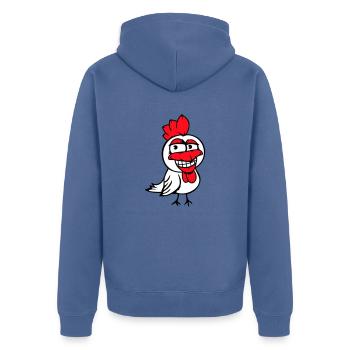 Huhn Vogel Hahn Chick Gockel grinsen Lustig Spaß - Unisex Premium Bio Zip Hoodie - Taubenblau - Hinten - Nico (187cm)