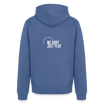we dont just play - Unisex Premium Organic Zip Hoodie - stone blue - Back - Nico (187cm)