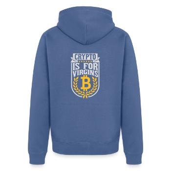crypto is for virgins - Unisex Premium Bio Zip Hoodie - Taubenblau - Hinten - Nico (187cm)