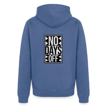 no days off Zitat - Unisex Premium Bio Zip Hoodie - Taubenblau - Hinten - Nico (187cm)