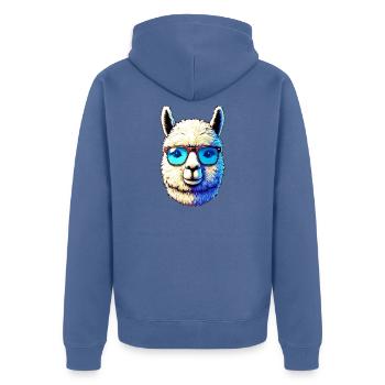 Alpaga avec lunettes de soleil - Veste à capuche bio Premium Unisexe - bleu pigeon - Dos - Nico (187cm)